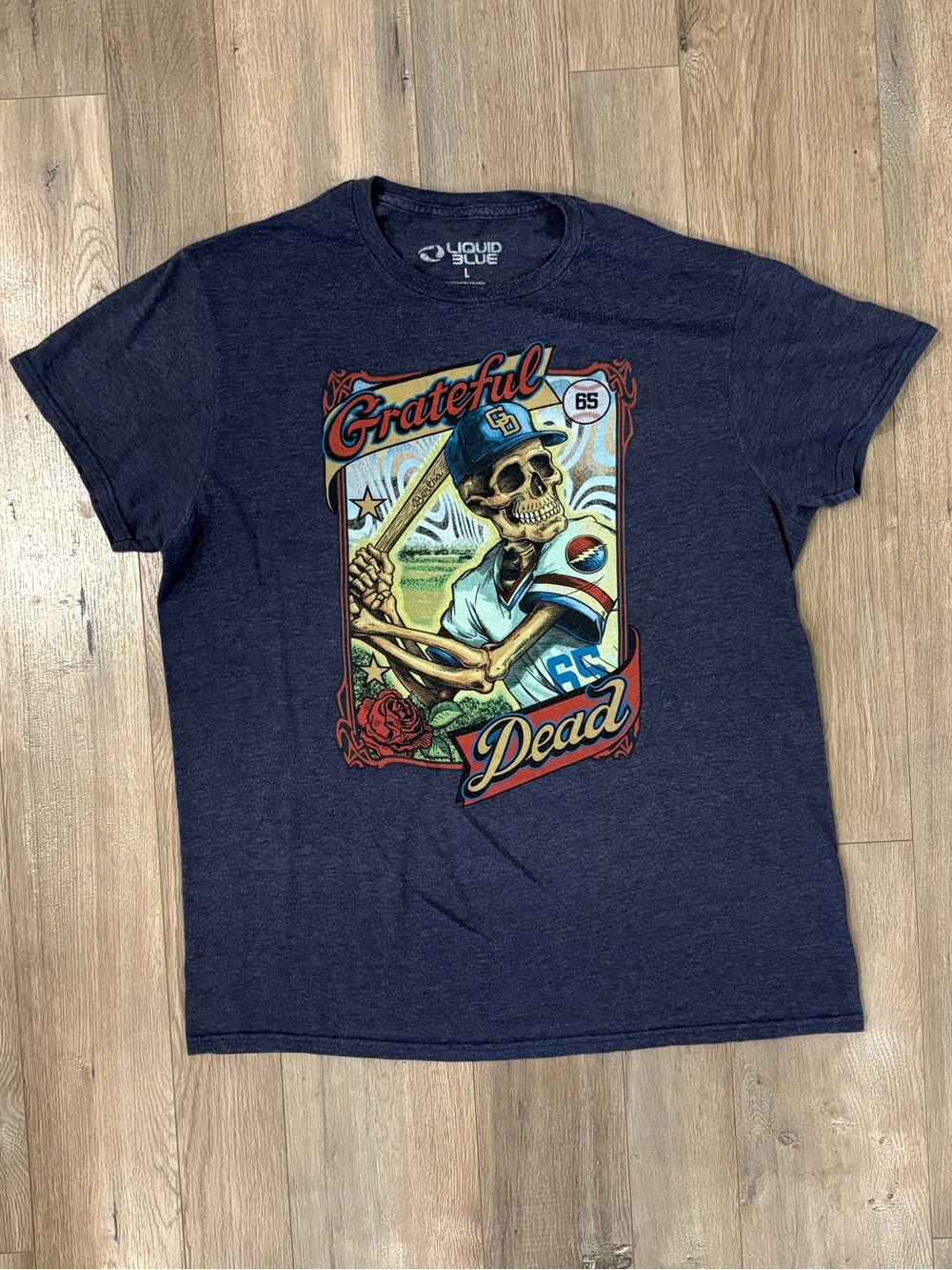 Liquid Blue Navy Grateful Dead Skull Baseball Graphic Tee